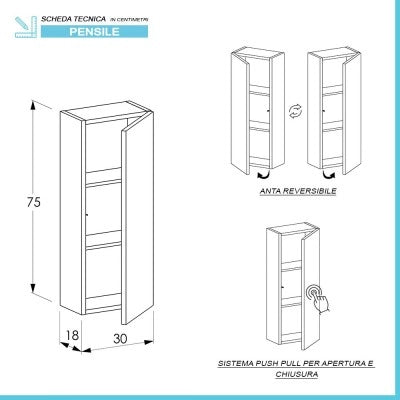 Colonna bagno sospesa H 75 cm grigio cemento con tre ripiani Master