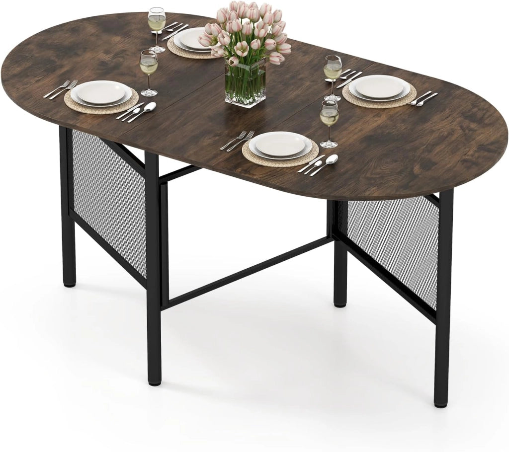 Tavolo da Pranzo Pieghevole per 6-8 Persone, Tavolo Consolle Estensibile Salvaspazio con Ali Ribaltabili con Ganbe in Metallo per Cucina e Soggiorno, 150 x 80 x 76 cm (Bianco)