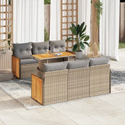 Set Divani da Giardino 7 pz con Cuscini Beige Polyrattan Acacia