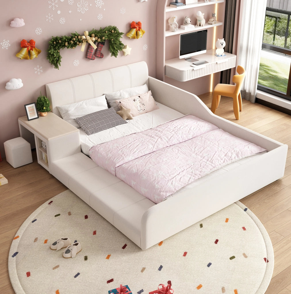 Letto imbottito per bambini con scrivania, sgabello e ripiano