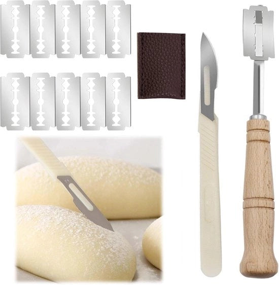 Set di 2 coltelli da pane con 20 coltelli di riserva per la preparazione e la tagliatura del pane.