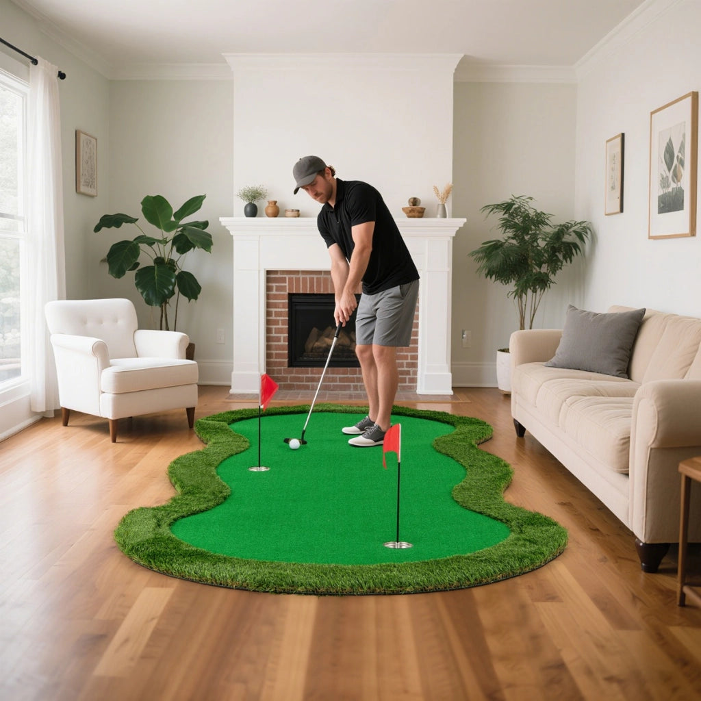 Tappetino da golf per putting con 3 buchi e palline da golf, Tappetino professionale per allenamento golf Verde-Golf