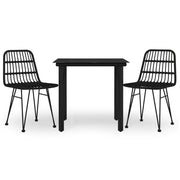 Set da Pranzo da Giardino 3 pz | Set Salotto da Giardino Nero in Polyrattan