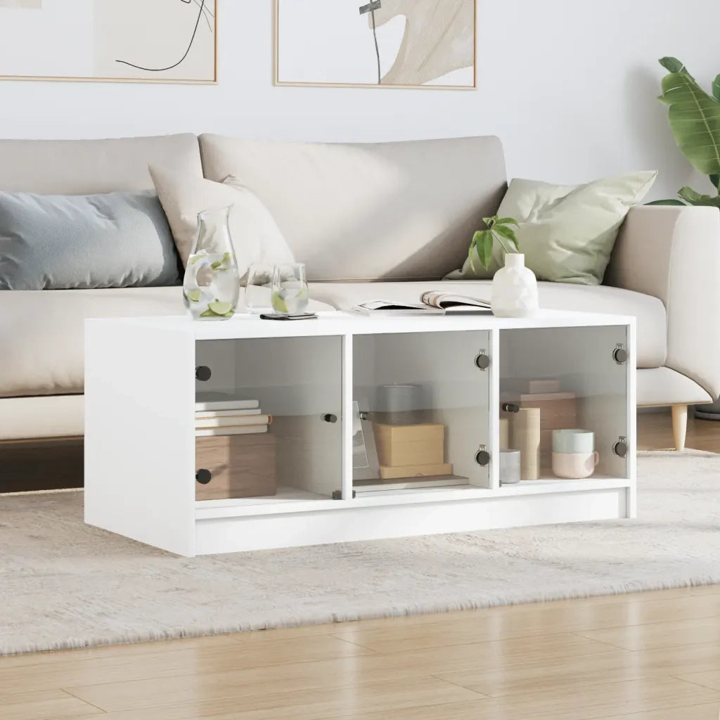 Tavolino da Salotto con Ante in Vetro Bianco 102x50x42 cm 836413