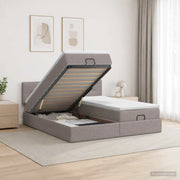Letto ottomano con materasso con testiera 2 pz Tortora Tessuto 3456702