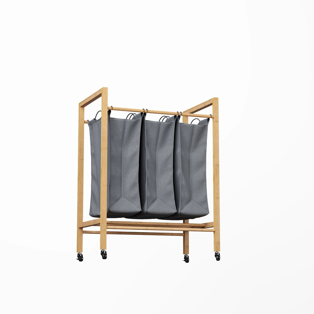 Carrello Portabiancheria 3 Scomparti in Bamb¨´ ¨C Xylo ¨C Naturale e Antracite