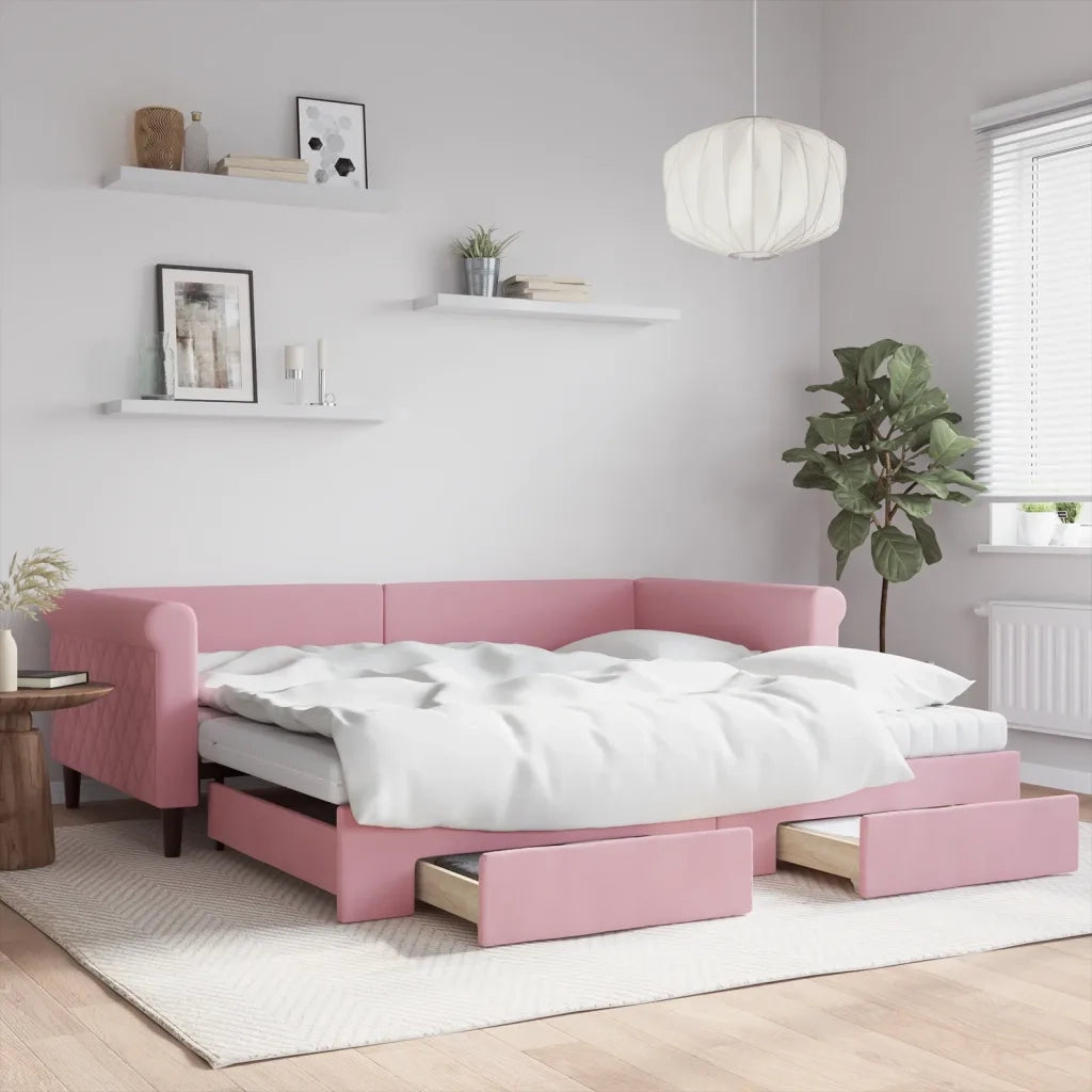 Divano Letto Estraibile con Cassetti Rosa 100x200 cm Velluto 3197853