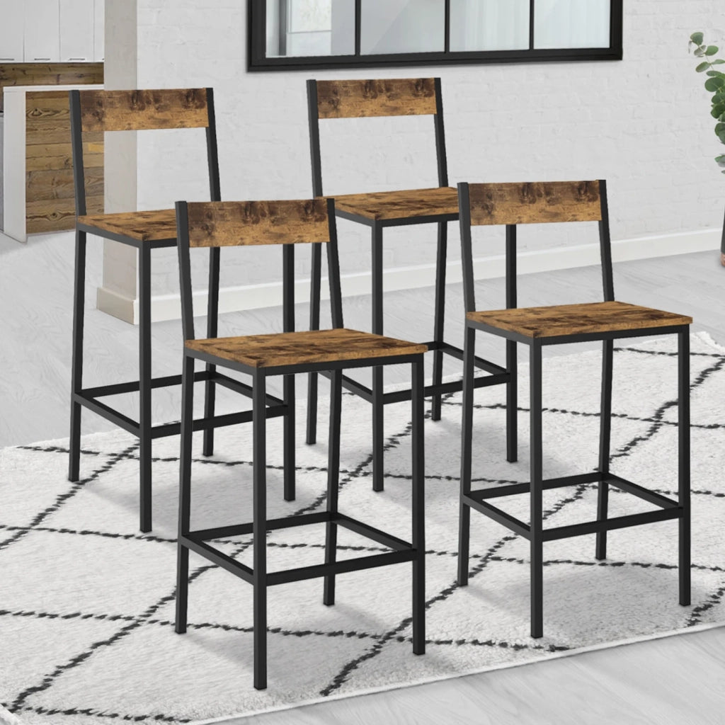 IDMarket - Lote de 4 taburetes de bar DAYTON con respaldo silla de cocina de diseño industrial