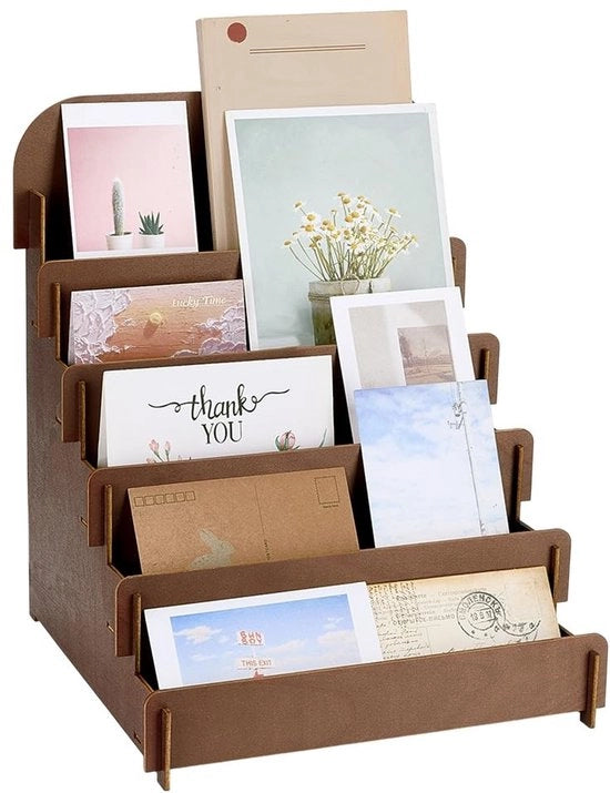 Display a 5 livelli per carte - Supporto per carte in legno - Racks per carte - Adesivi/Papetino - Vendita/Raccolta - 11,8 x 11,8 x 14,2 cm - Standard per carte