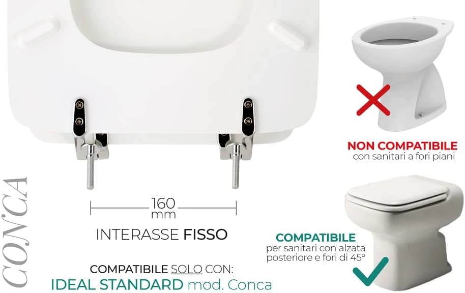 Copriwater universale bianco in legno con cerniere regolabili