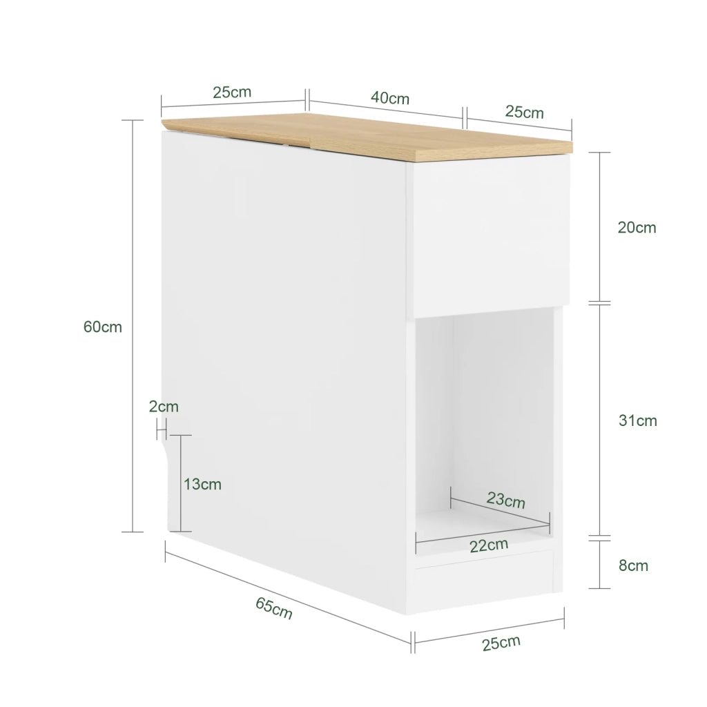 SoBuy Comodini con 3 scomparti, Tavolino Comodini Camera per Divano Salotto Sala da Pranzo Cucina, Tavolo Alto Stretto Bianco e Legno 25 x 65 x 60 cm FBT162-WN