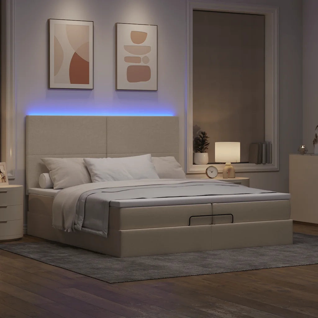 Struttura Letto Pouf con Materassi Crema 200x200 cm in Tessuto 3313953