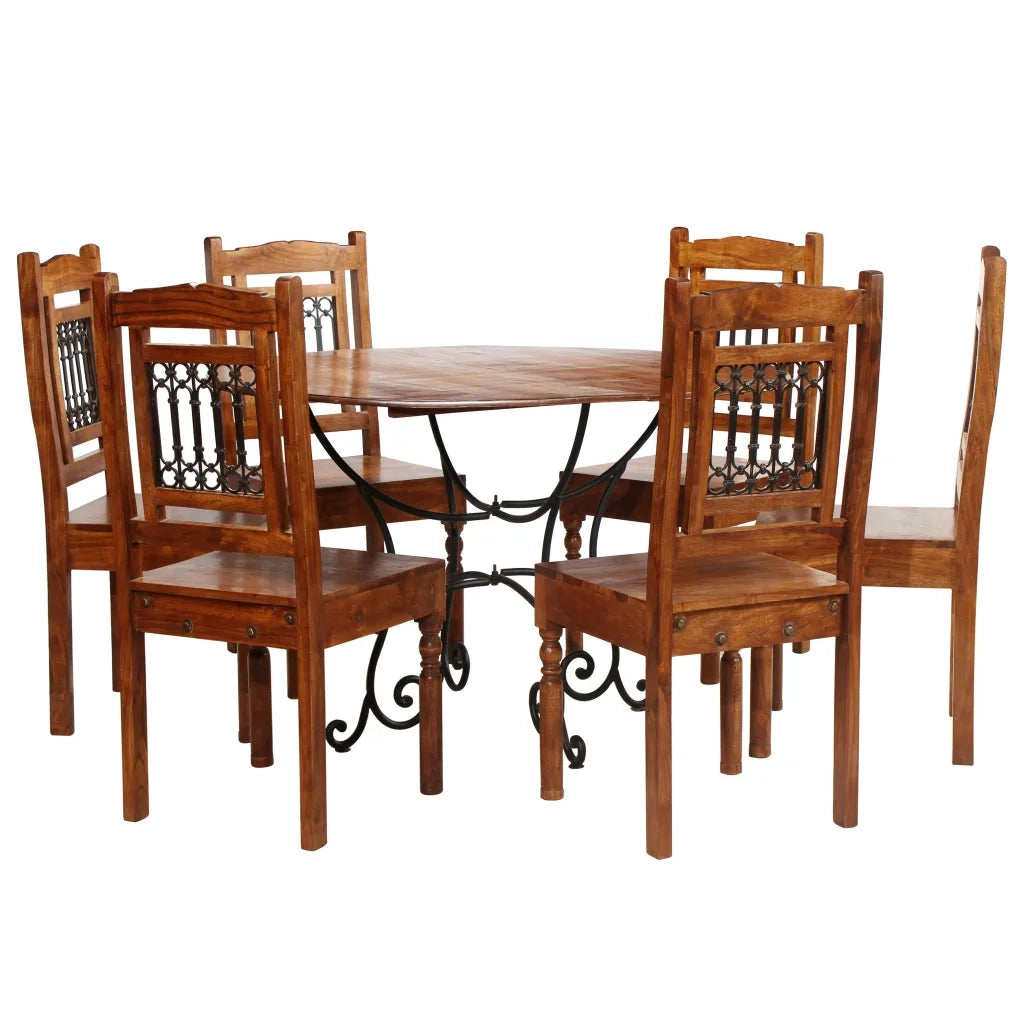 Set Tavolo da Pranzo 7 pz Legno Massello di Acacia e Sheesham  cod mxl 23507