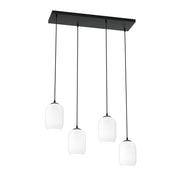 Lampadario 4 Luci Selene In Acciaio Nero E Vetri Plissettati Bianchi
