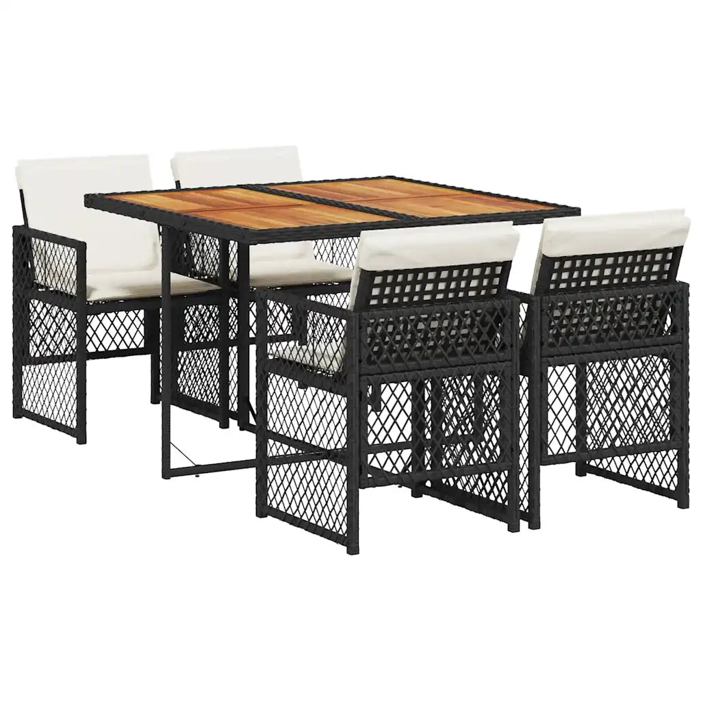 Set da Pranzo da Giardino 5 pz | Set Salotto da Giardino Nero con Cuscini in Polyrattan