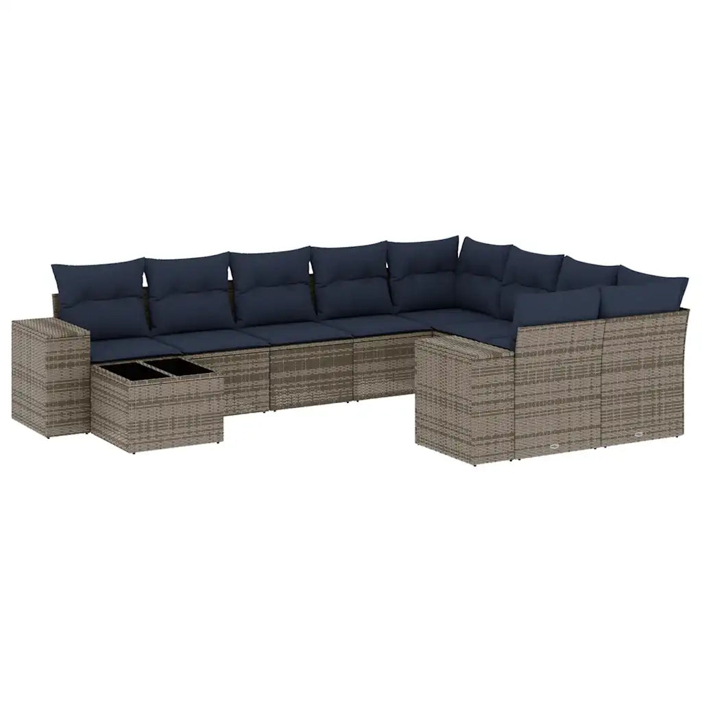 Set Divani da Giardino 10 pz con Cuscini Grigio in Polyrattan 3223060