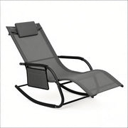 Lettino a dondolo - con tasca laterale - in metallo e poliestere - grigio - 152 × 83 × 62 cm