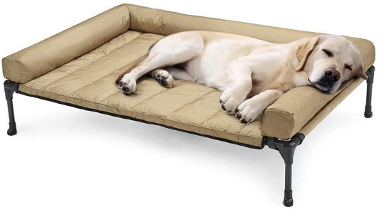 Letto Esterno Elevato per Cani, Letto Elevato per Cani con Cuscino Removibile, Letto Elevato per Cani con Tessuto Tessuto Ademendente per Mesh per Casa e Giardino, Beige 107 x 76 x 18cm