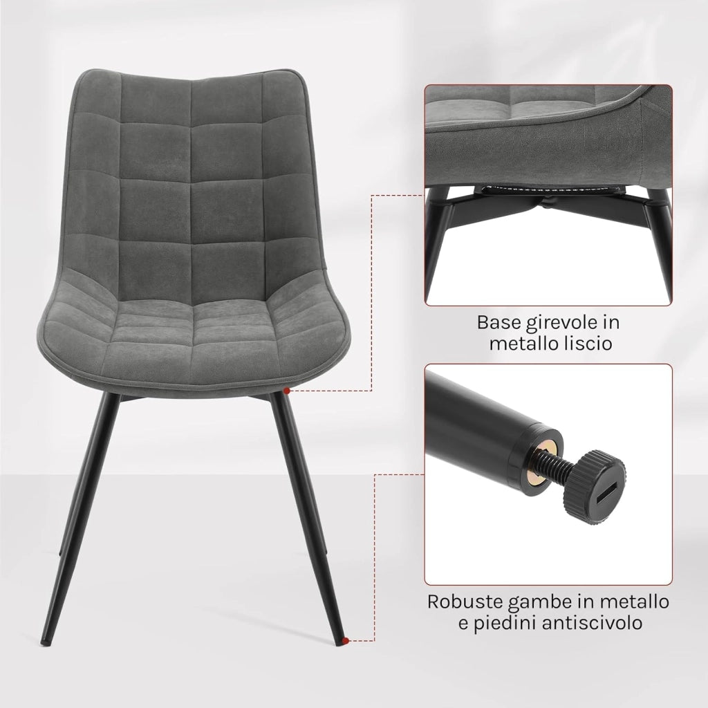 Sedie da Pranzo Girevole Set di 2, Sedie da Cucina, con Sedile Imbottito, Schienale Alto, Gambe in Metallo, Tessuto in Velluto, Grigio Scuro EZS86dgr-2