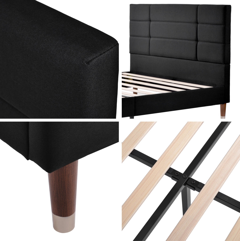 Letto matrimoniale imbottito ULEVR 140x200 cm con testiera e rete a doghe, lino nero