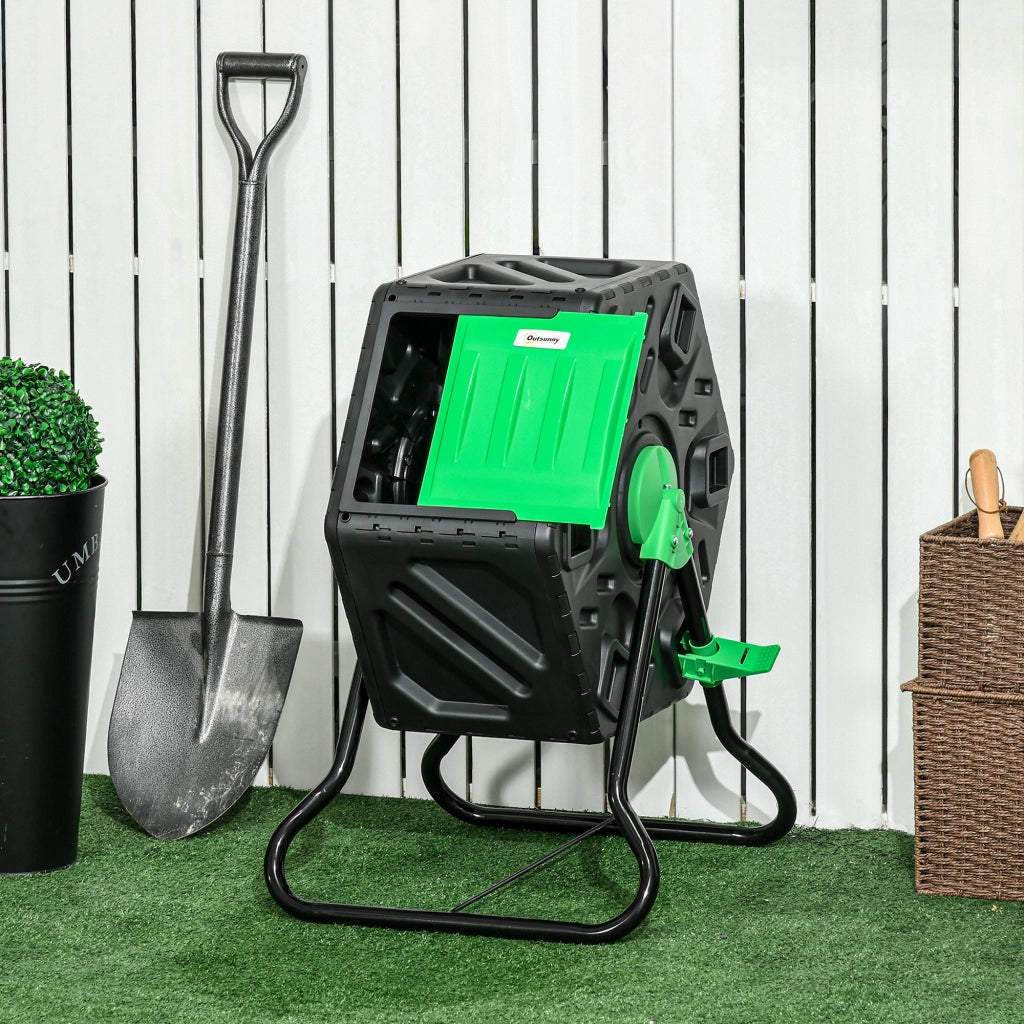 Composter da giardino 65 L in plastica, rotazione 360°, nero, 60x49x77 cm