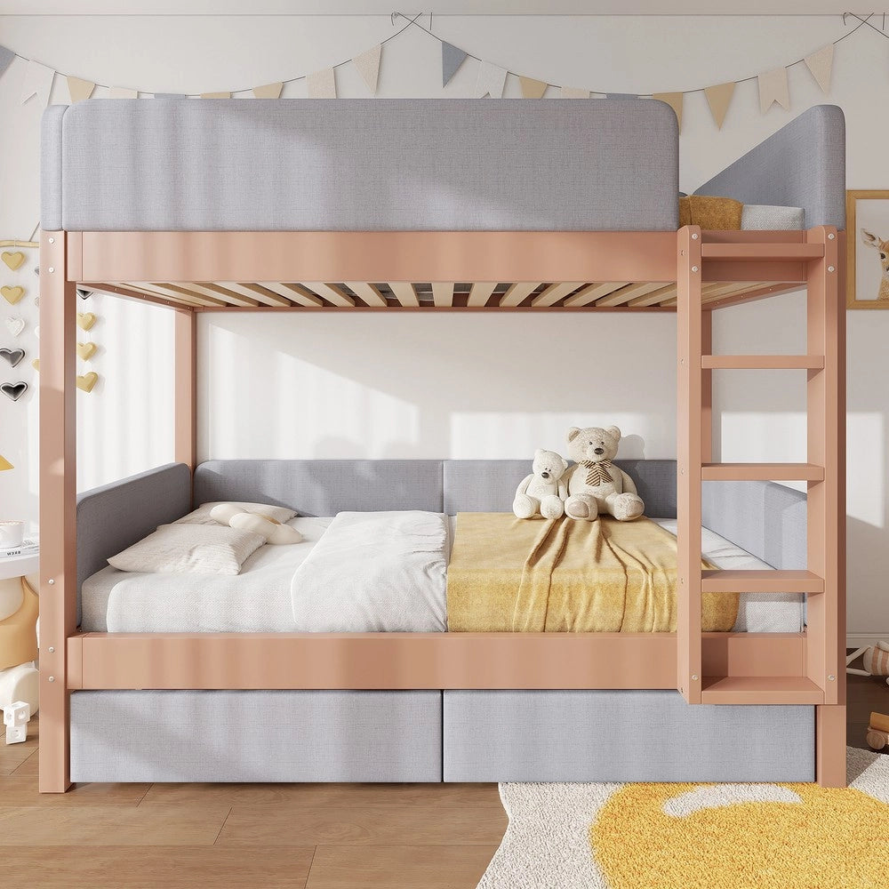 Letto a Castello per Bambini con Cassetti e Rete a Doghe ¨C Xylo ¨C Legno, Grigio/Naturale, 90x200cm