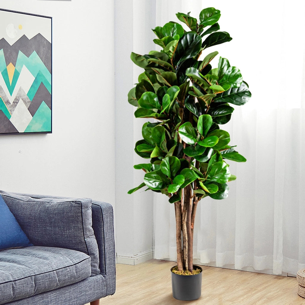 Albero di fico artificiale 1,5 m per decorare casa e ufficio, Fico finto con foglie in PEVA e vaso in PP-Piante artificiali