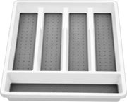 Cassetto per utensili - Cassetto in plastica con 5 contenitori - Supporto per carrello per armadi cucina - Rivestimento morbido e piedini antiscivolo in gomma - Bianco e grigio - 325 x 29 cm cassetto per utensili 47 cm profondo