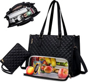 Borsa da lavoro 2-in-1 per donne, borsa da pranzo: borsa da pranzo in PU pelle con compartimento refrigerato - Borsa da lavoro con grande capacità per donne con piccolo portafoglio e compartimento da pranzo, borsa da pranzo per viaggi in trasferta (nero)
