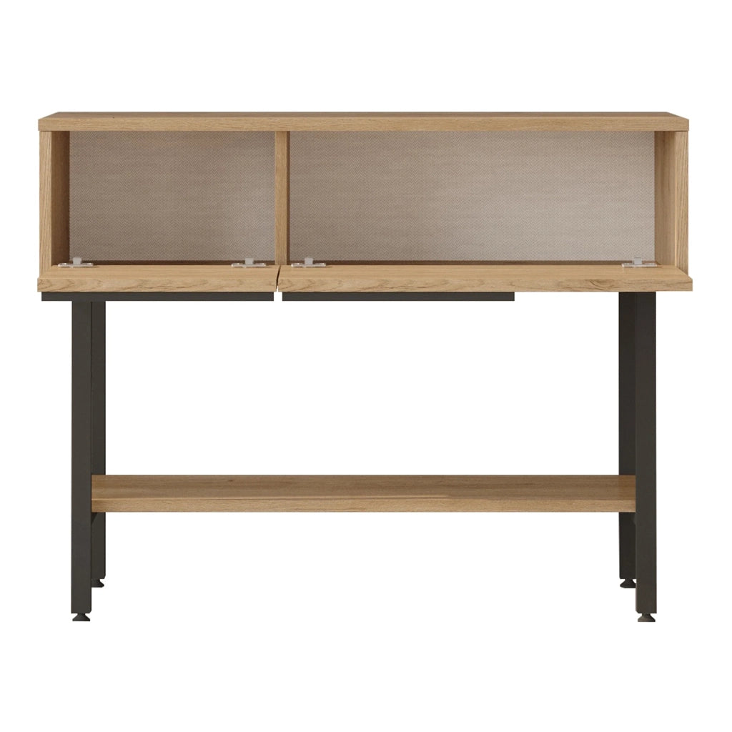 Tavolo consolle 100 x 30 x 76 cm effetto rovere con effetto rattan nero 03_0010879