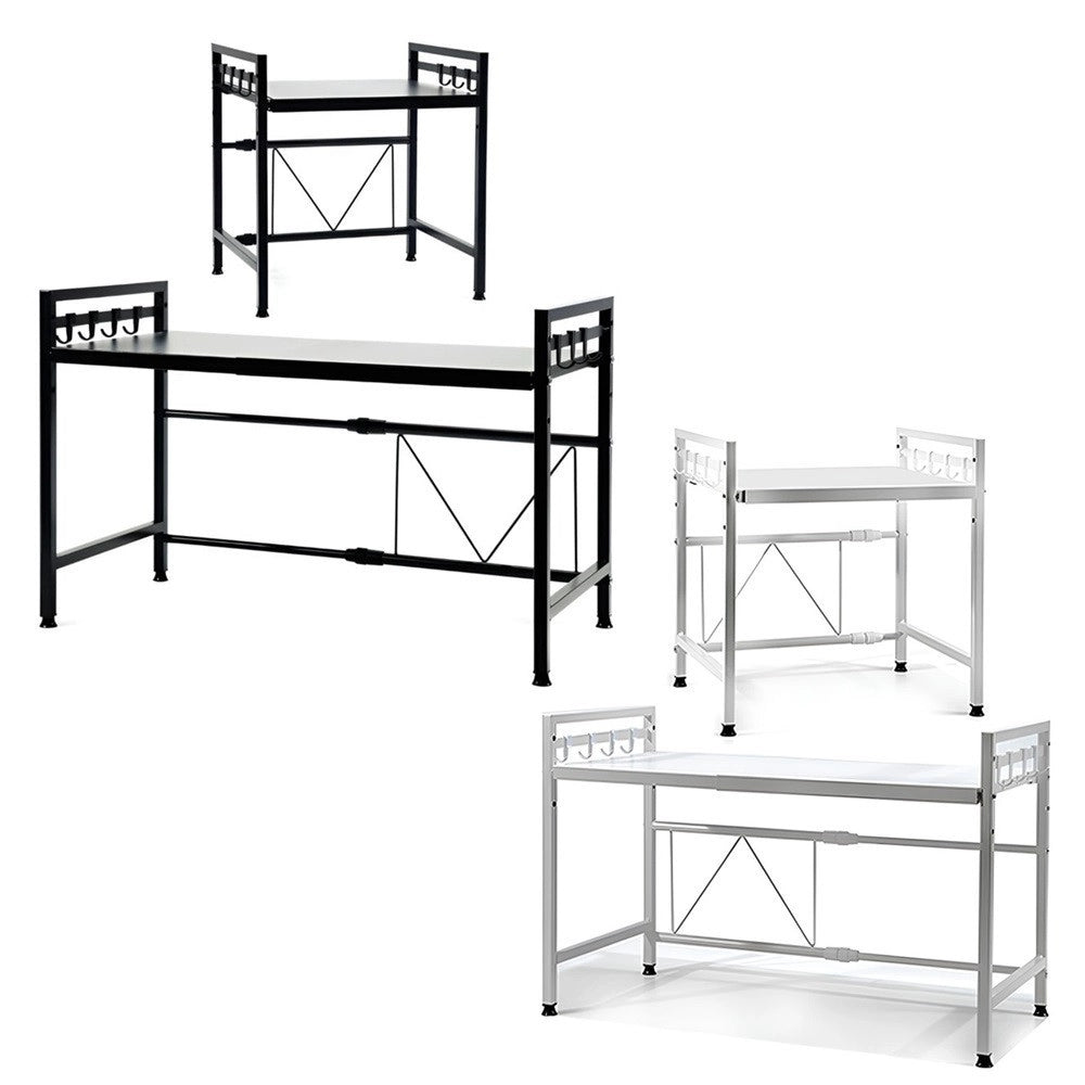 Trade Shop - Mensola Allungaile Da 40-65cm Salvaspazio Con 8 Ganci Per Appendere Utensili Arredo Casa -