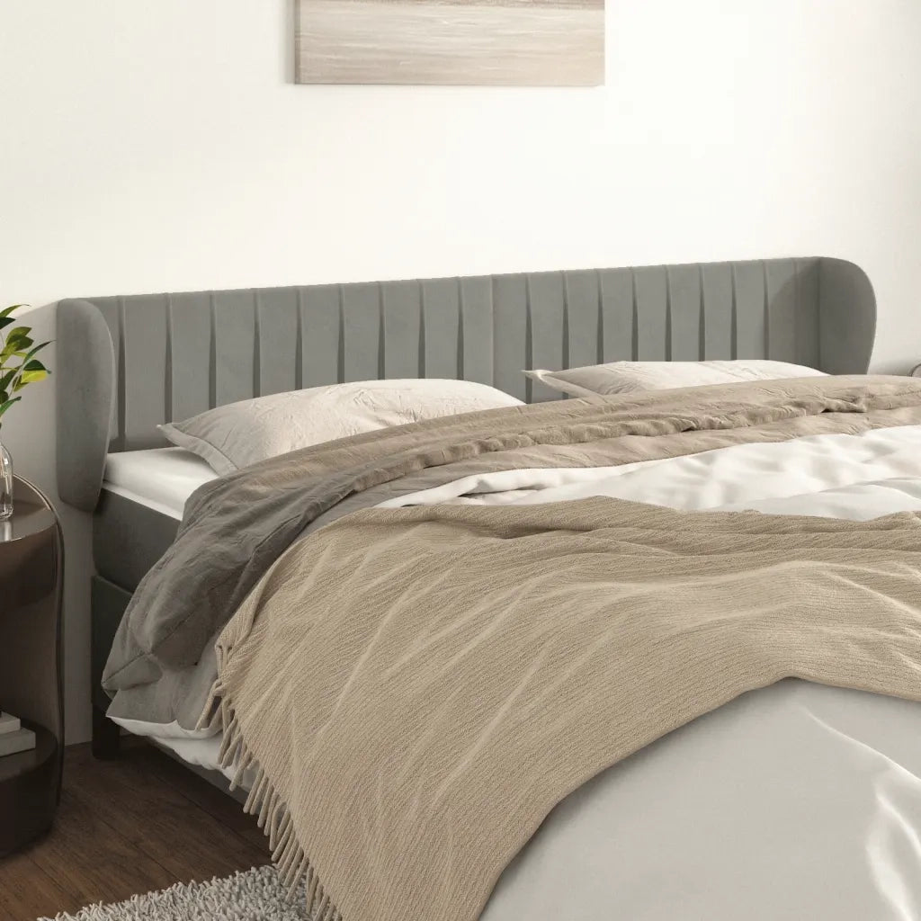 Testiera | Testata ad Orecchio Grigio Chiaro 183x23x78/88 cm in Velluto