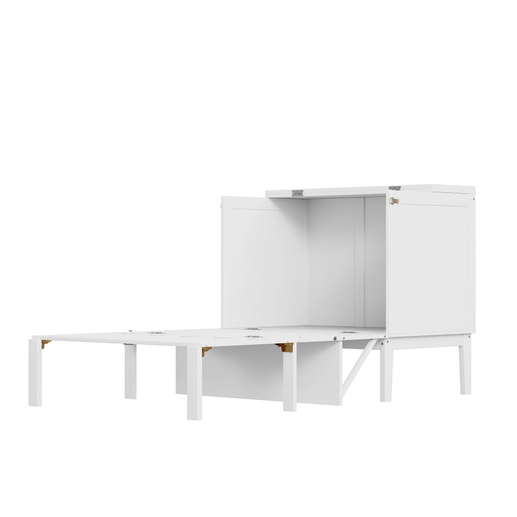 OKWISH Letto a scomparsa 90×200 cm, Letto Singolo con larghezza da chiuso 70 cm e vani portaoggetti, senza Materasso, in Legno, Bianco