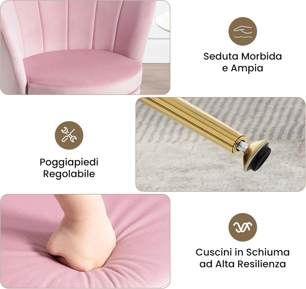 Poltrona Relax a Forma di Petalo, Poltrona Reclinabile per Camera da Letto, Salotto, con Gambe in Metallo, Portata 150 kg, Rosa