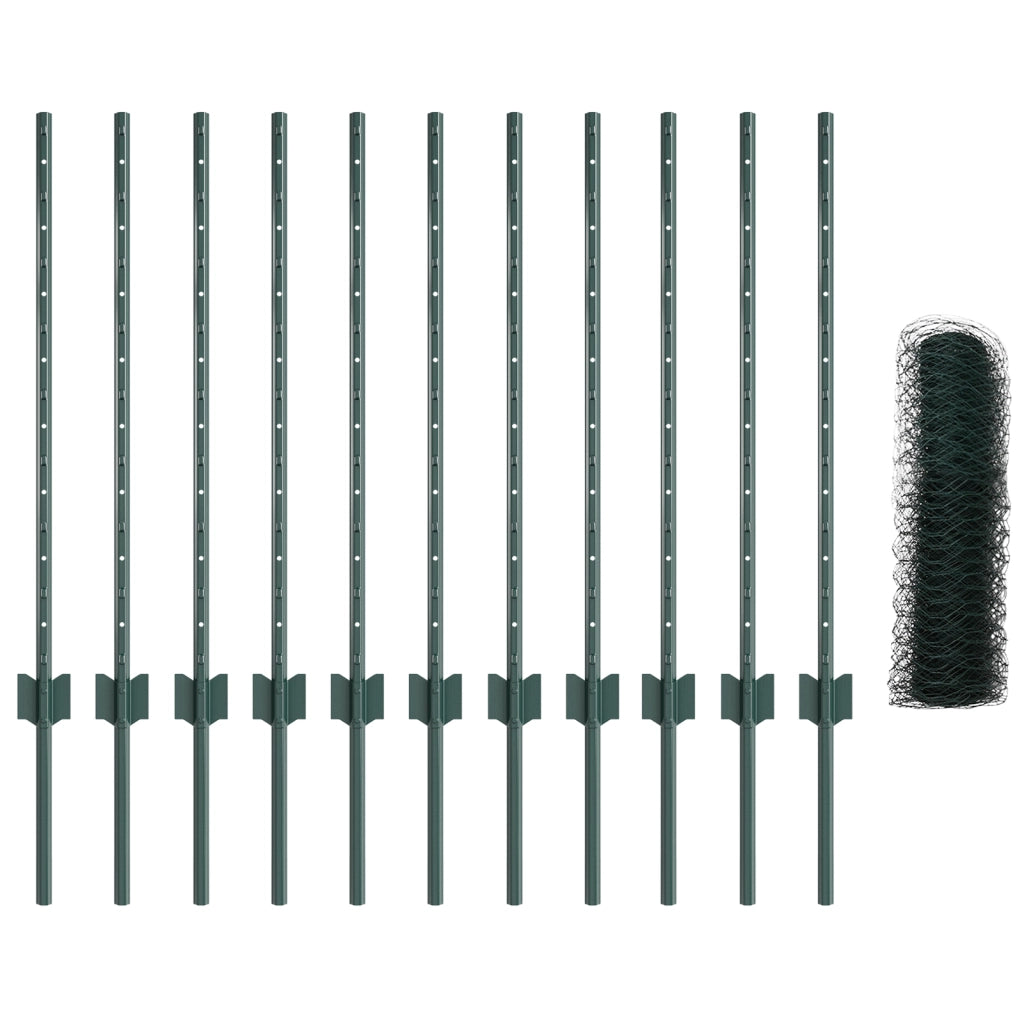 Pali per recinzione  11 pezzi U-Channel Verde 80 cm Acciaio