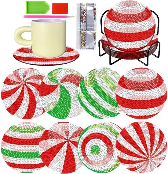 8 bicchieri di cristallo con copri bicchiere decorati a tema pittorico - decorazione da tavola e arte e artigianato per la casa .