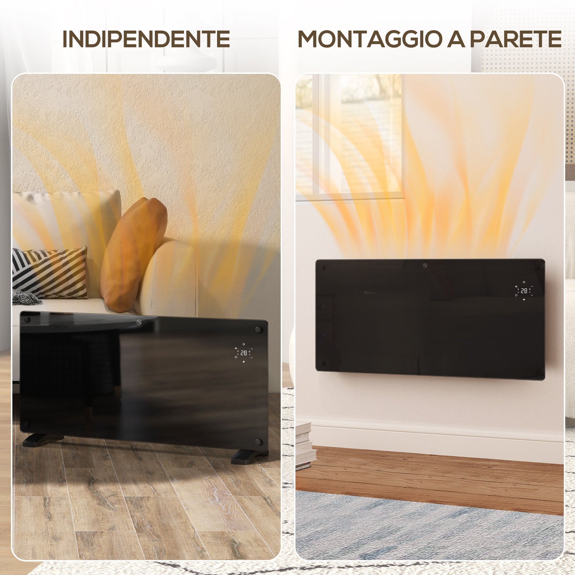 Riscaldatore a Convezione 2000W da Pavimento o a Parete con Telecomando e Timer Nero