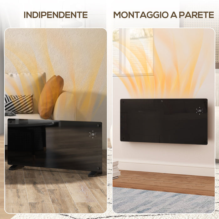 Riscaldatore a Convezione 2000W da Pavimento o a Parete con Telecomando e Timer Nero