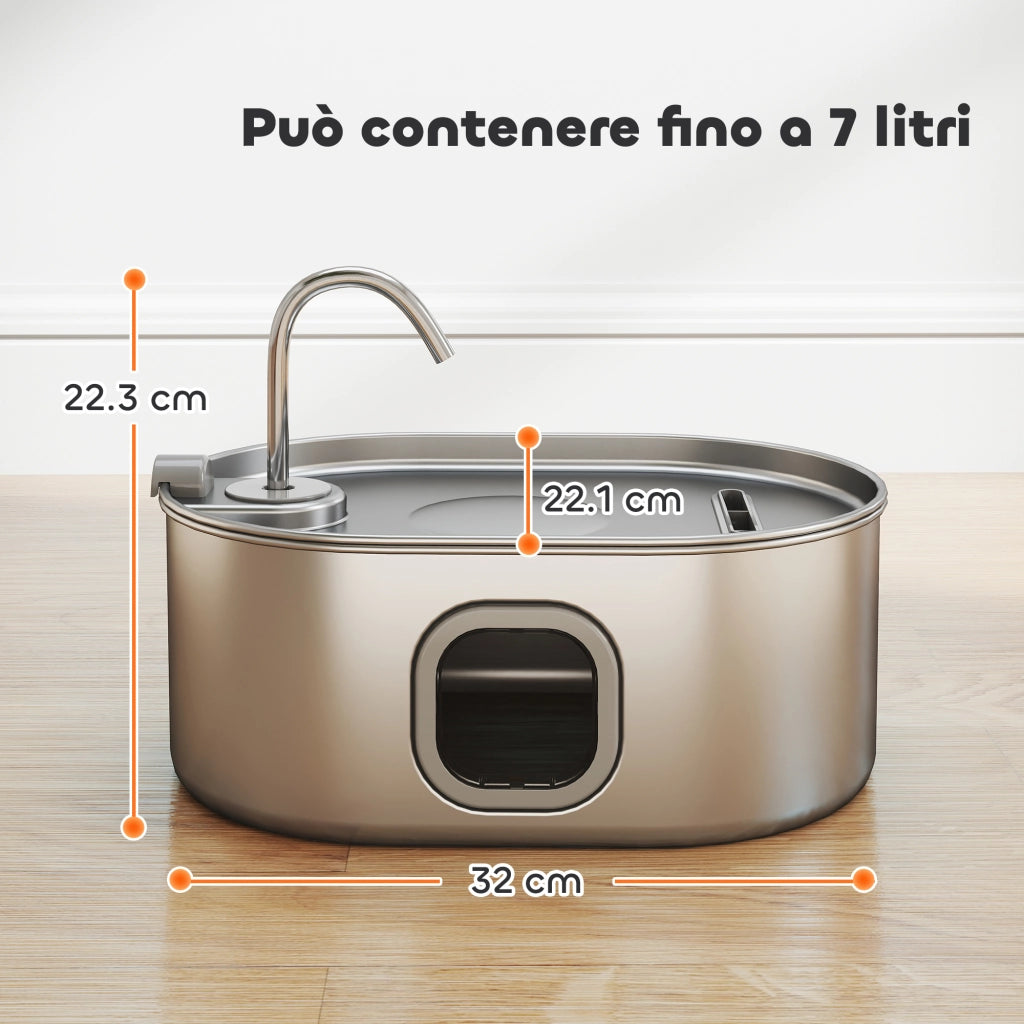 EasyComfort Fontanella per Gatto da 7L con Luce LED e Spazzola, in Acciaio Inox 304, 32x22.1x22.3 cm, Argento