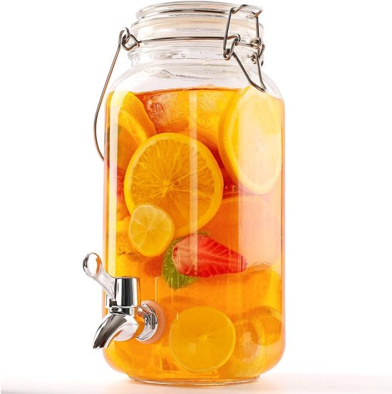 Dispensatore di Bevande in Vetro - 2,5 Litri - Ideale per Feste - Transparente - Rubinetto - Perfetto per Succo, Acqua e Cocktail - Adatto per ...