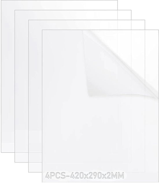 Pacco di 2 Foglio Acrilico Transparente A3 2 mm - Vetro di Ricambio - Film Acrilico per Progetto Cornice Fotografica Display Pittura