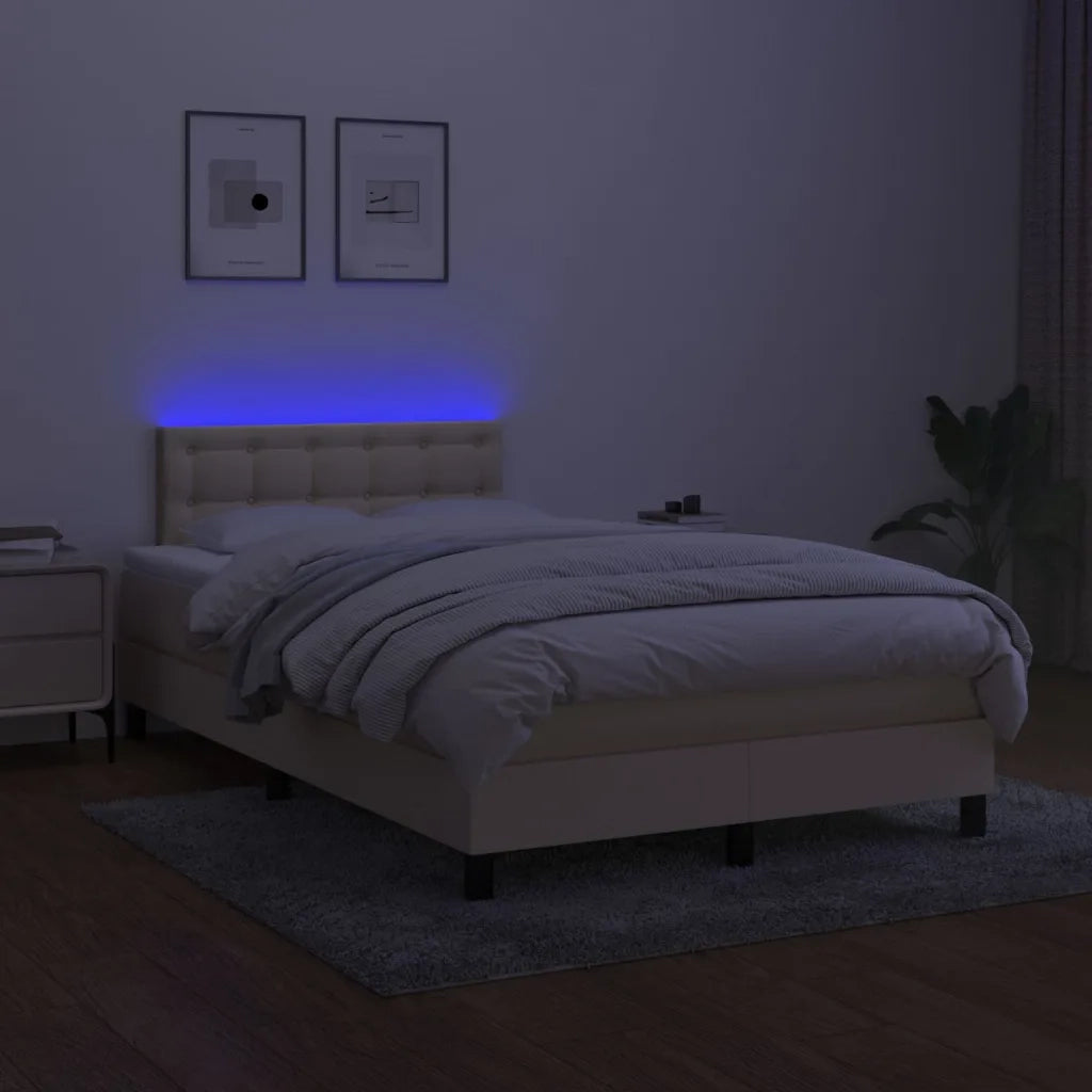 Letto a Molle con Materasso e LED Crema 120x190 cm in Tessuto 3270072