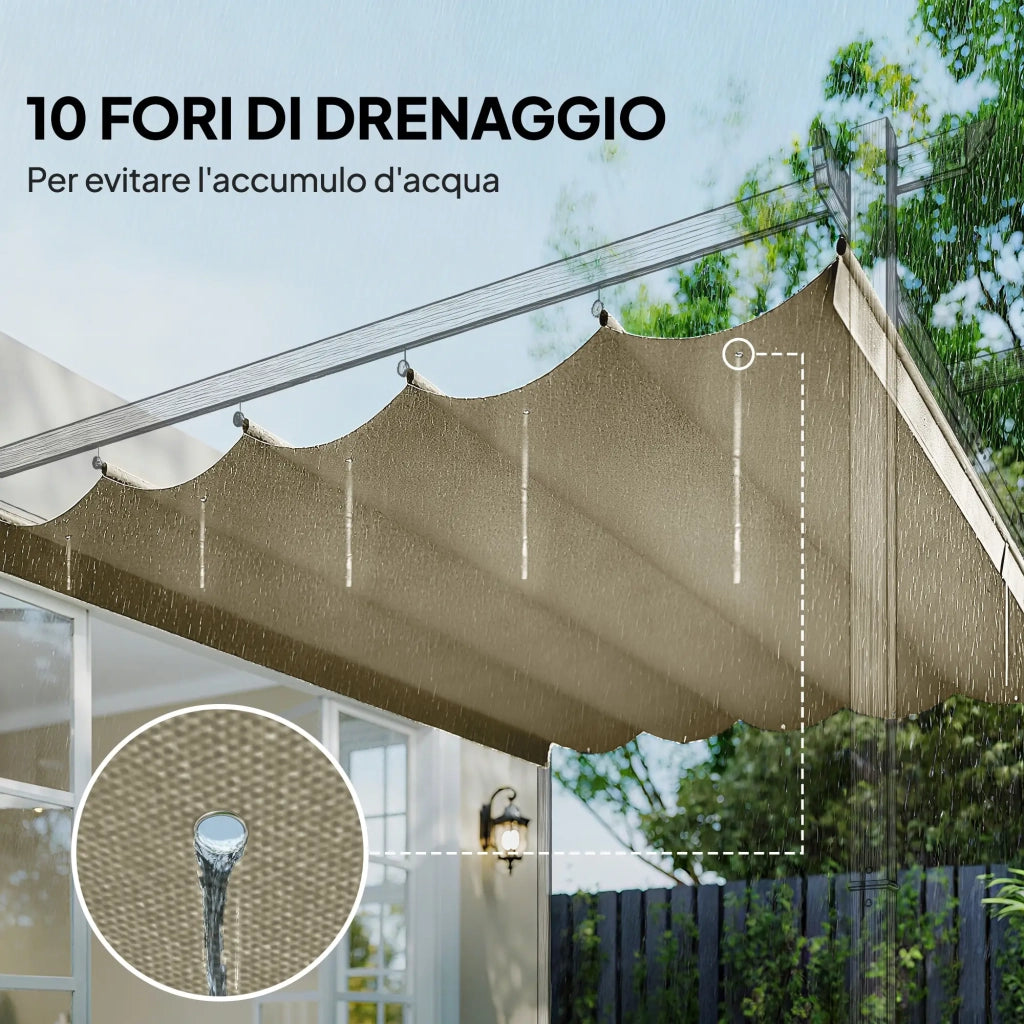 Copertura per Gazebo Pergola 4x3 m con 10 Fori di Drenaggio in Poliestere Traspirante Beige