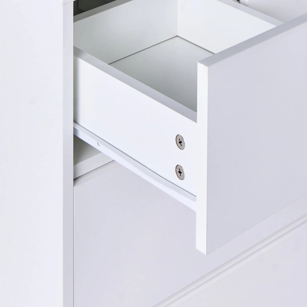 Cassettiera scandinava 5 cassetti piano in legno bianco in stile scandinavo