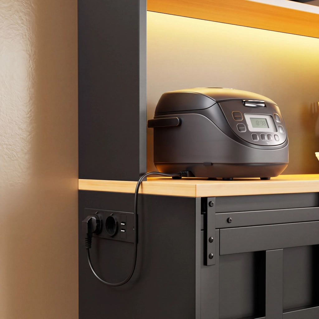 Credenza con 2 ante scorrevoli; LED e prese USB per cucina in MDF 120×40×150 cm nera