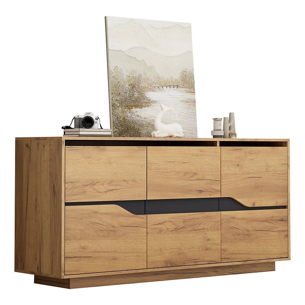 Credenza Soggiorno 140x40x76cm - Xylo - 3 Ante Regolabili, Colore Legno e Nero