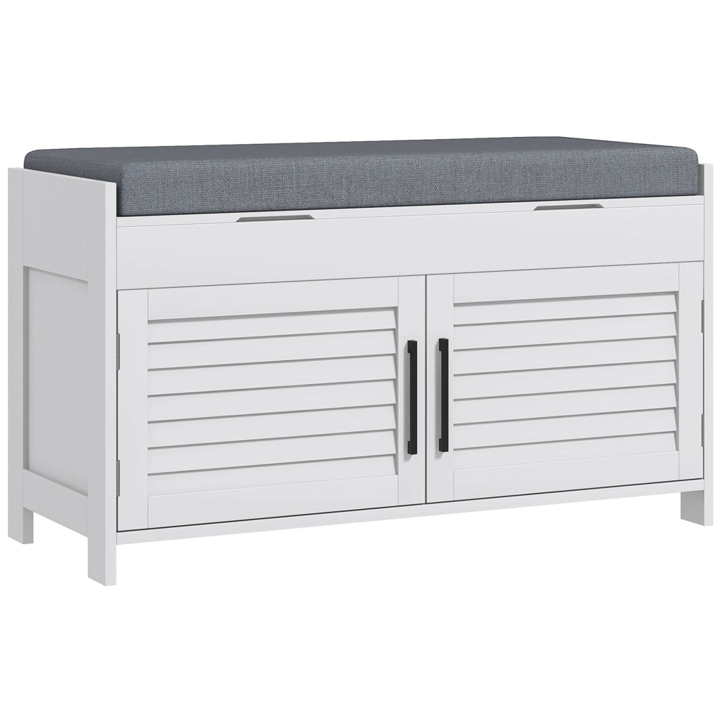 Panca Scarpiera con Vano Contenitore e Ripiani 90x36x50 cm in MDF e Simil Lino Grigio
