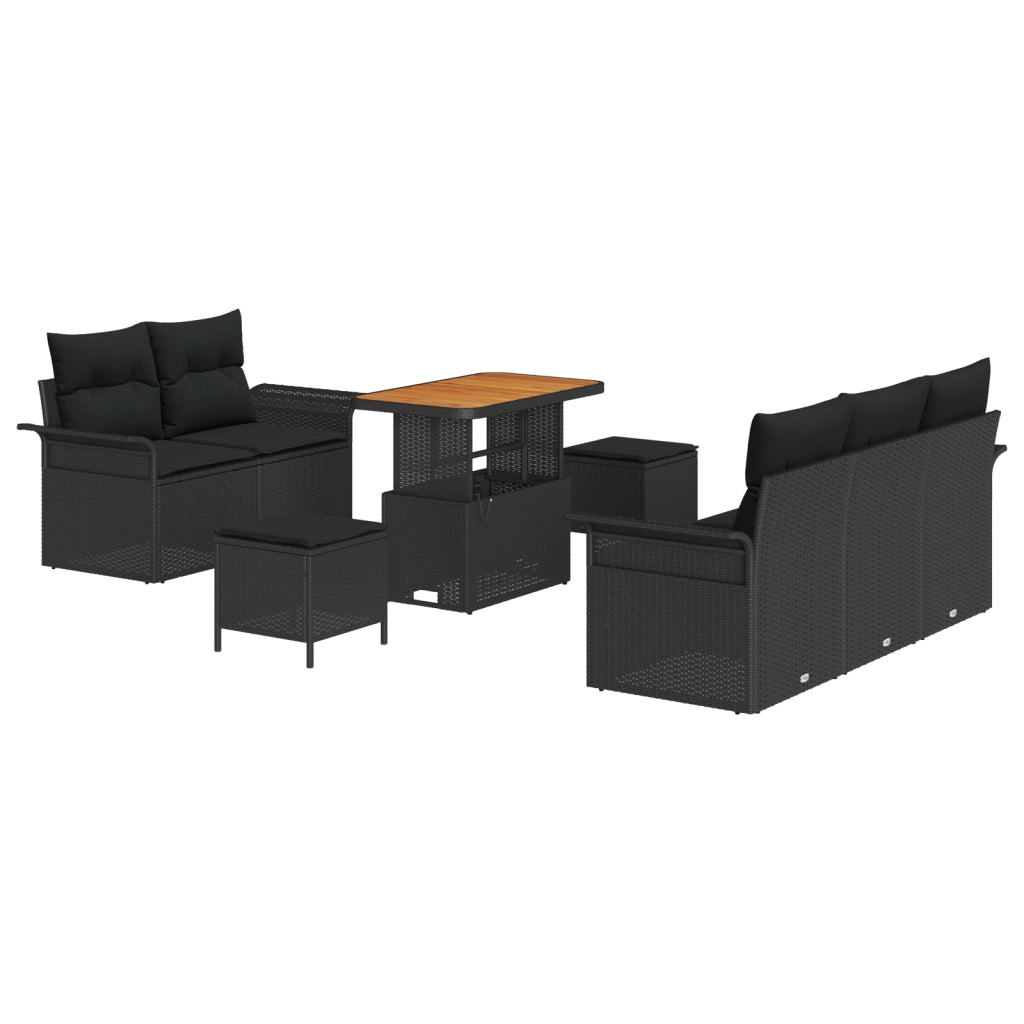 Set di Divani da Giardino  8 Pezzi con Cuscini Nero Polyrattan