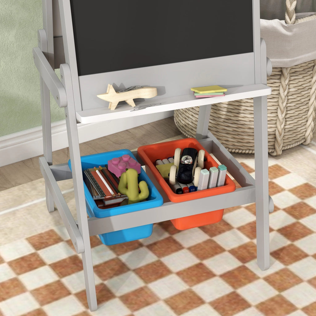 Tavolo da Disegno per Bambini con Cavalletto e Carta ¨C Zephmum ¨C Grigio 90x60x75
