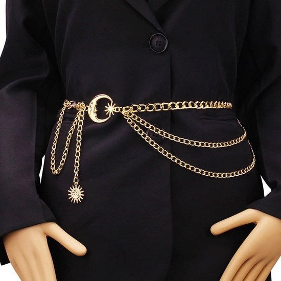 Collana a catena d'oro – Luna Strass – Disegno a strati – Accessorio di tendenza per giacche e abiti da sera